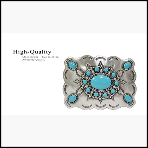 Antique Silver Engraved Belt Buckle with Turquoise Beads